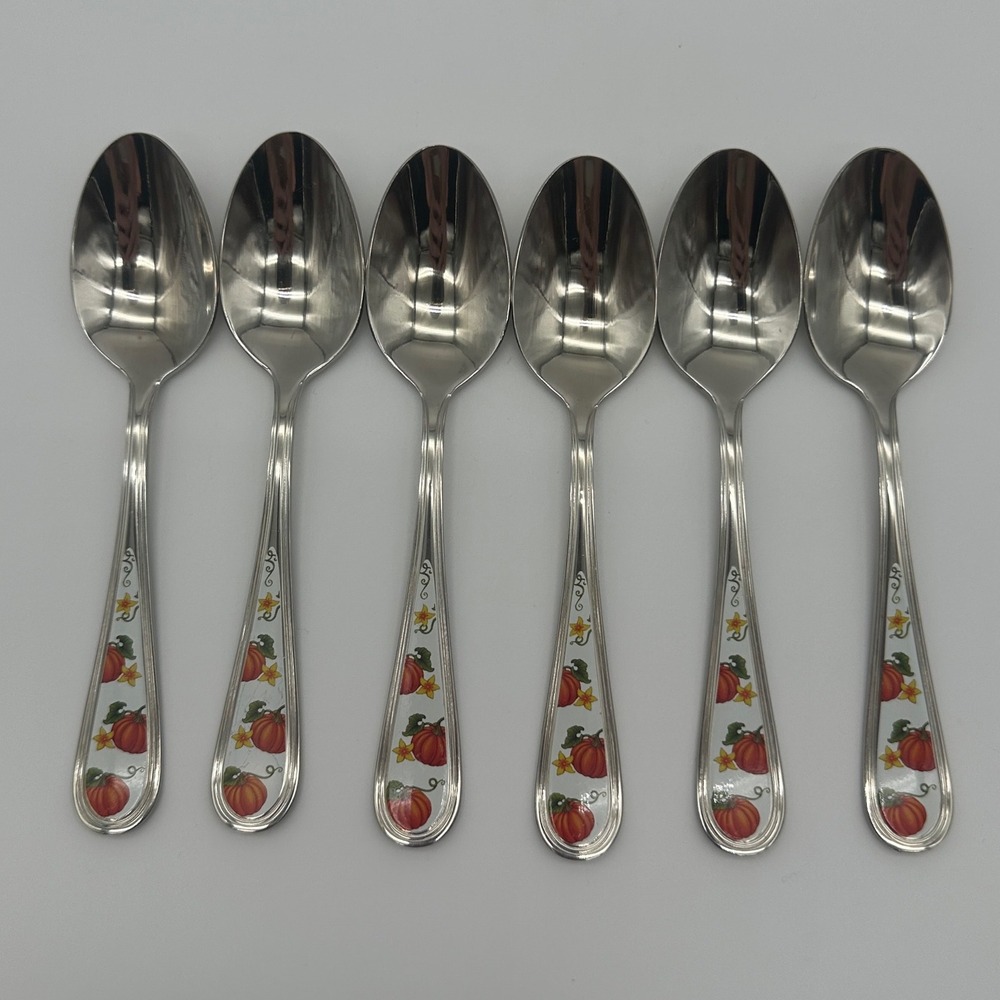 Temptations 18/10 Stainless Steel Pumpkin Patch Teaspoons Set of 6 Autumn Fall